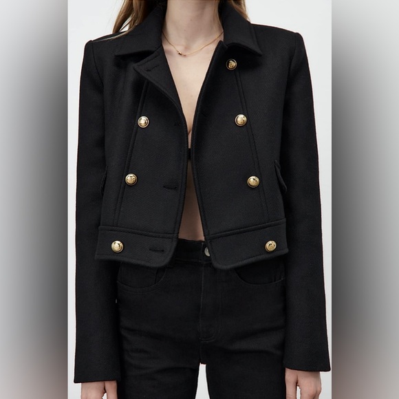 Zara Jackets & Blazers - Zara Cropped Wool Blazer Jacket Gold Metal Buttons Black Sz S